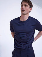 T-shirt en mérinos à rayures bleu marine