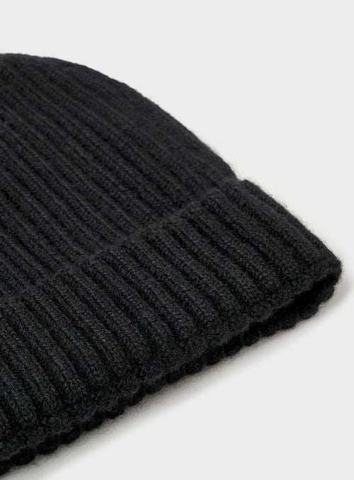 Bonnet noir côtelé en cachemire