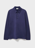 Polo extensible en laine mérinos bleu acier