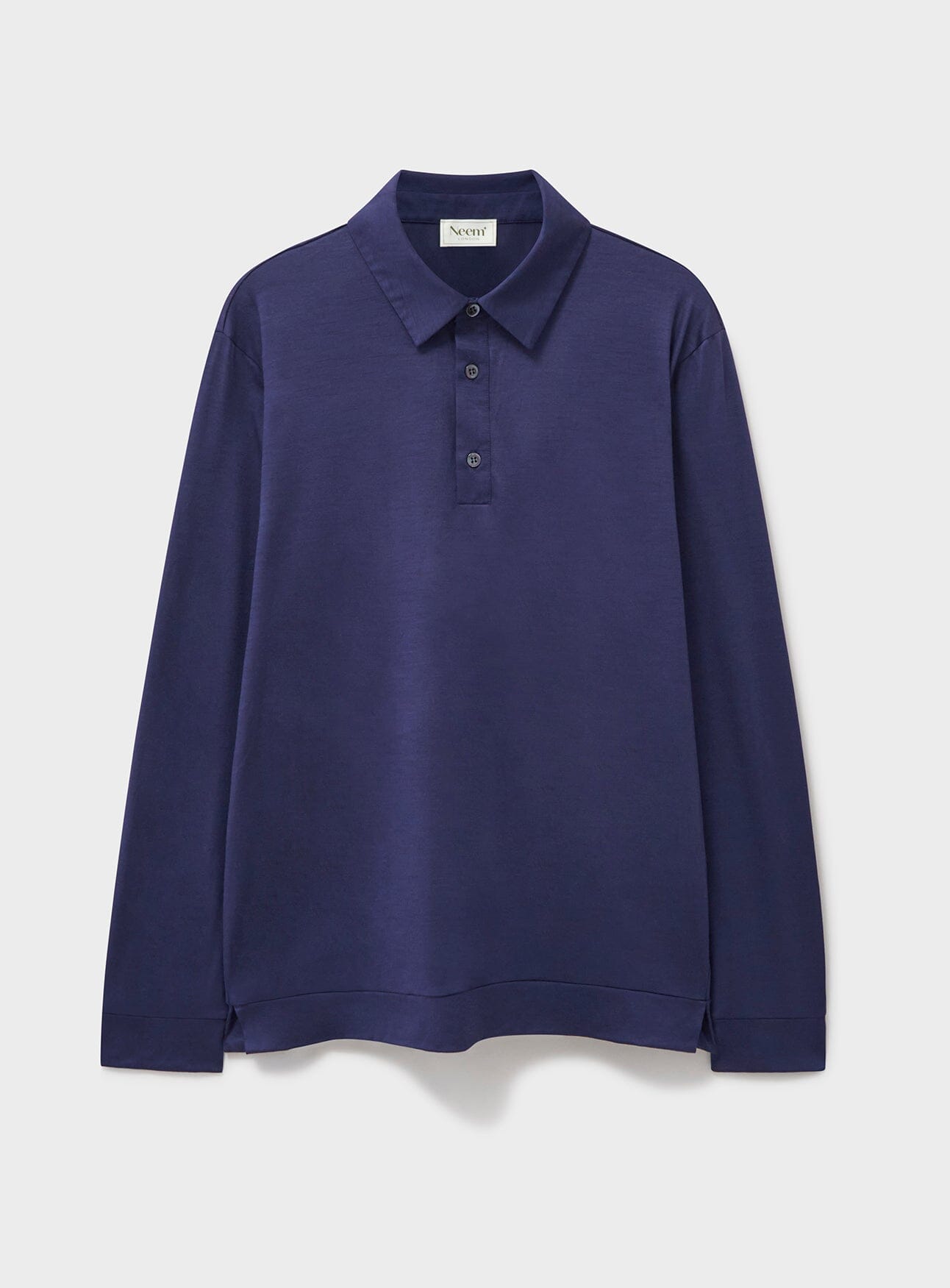 Polo extensible en laine mérinos bleu acier