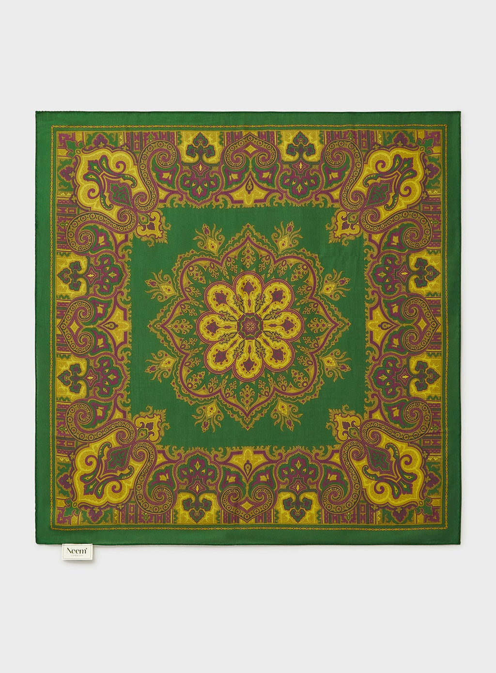 Foulard à motif vert et imprimé moutarde en Tencel italien