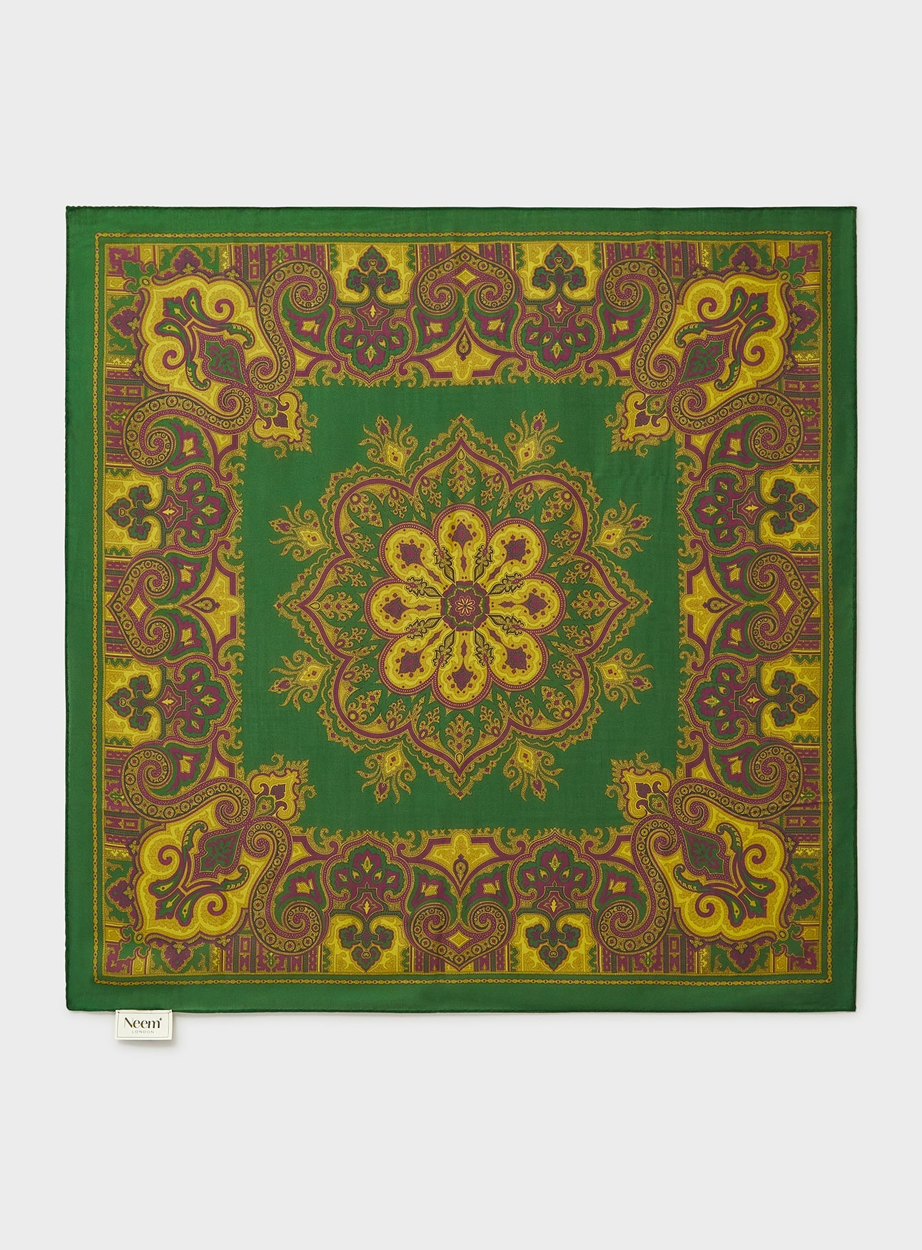 Foulard à motif vert et imprimé moutarde en Tencel italien