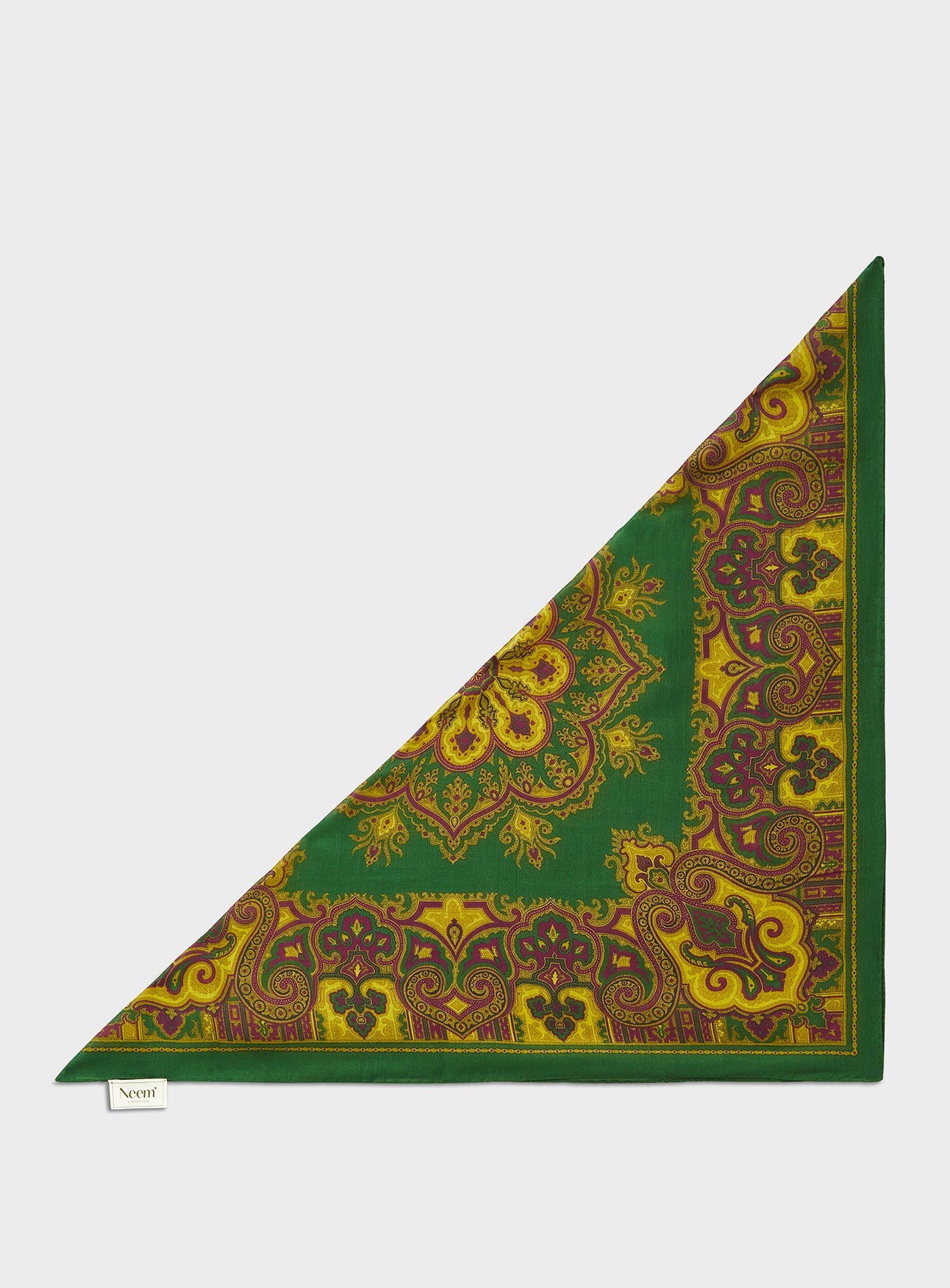 Foulard à motif vert et imprimé moutarde en Tencel italien