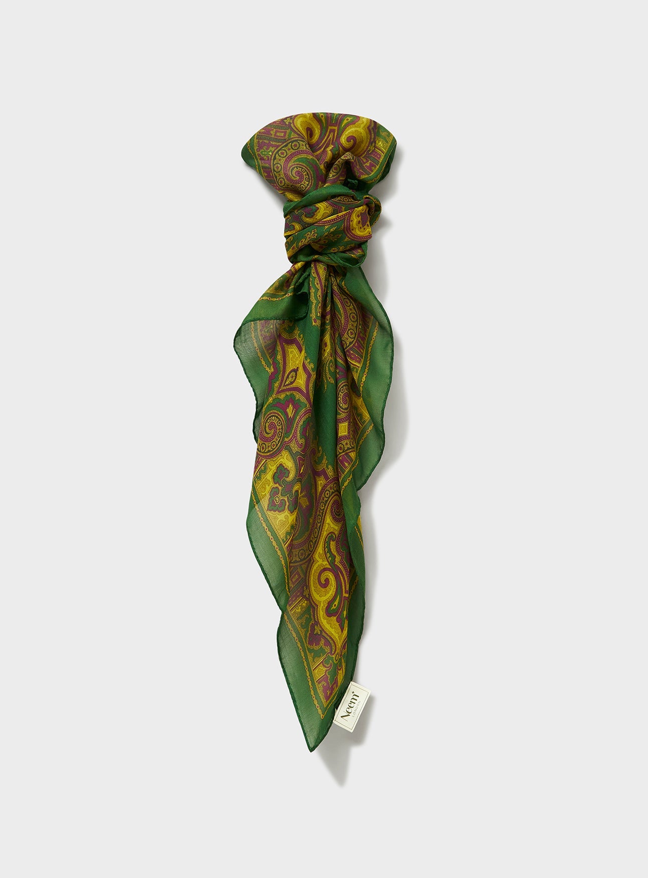 Foulard à motif vert et imprimé moutarde en Tencel italien