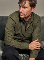 Chemise en flanelle italienne recyclée verte à col cassé
