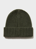Bonnet côtelé en cachemire olive
