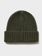 Bonnet côtelé en cachemire olive