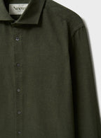 Chemise en flanelle italienne recyclée verte à col cassé