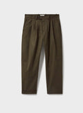 Pantalon plissé vert foncé en coton biologique extensible