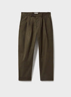 Pantalon plissé vert foncé en coton biologique extensible