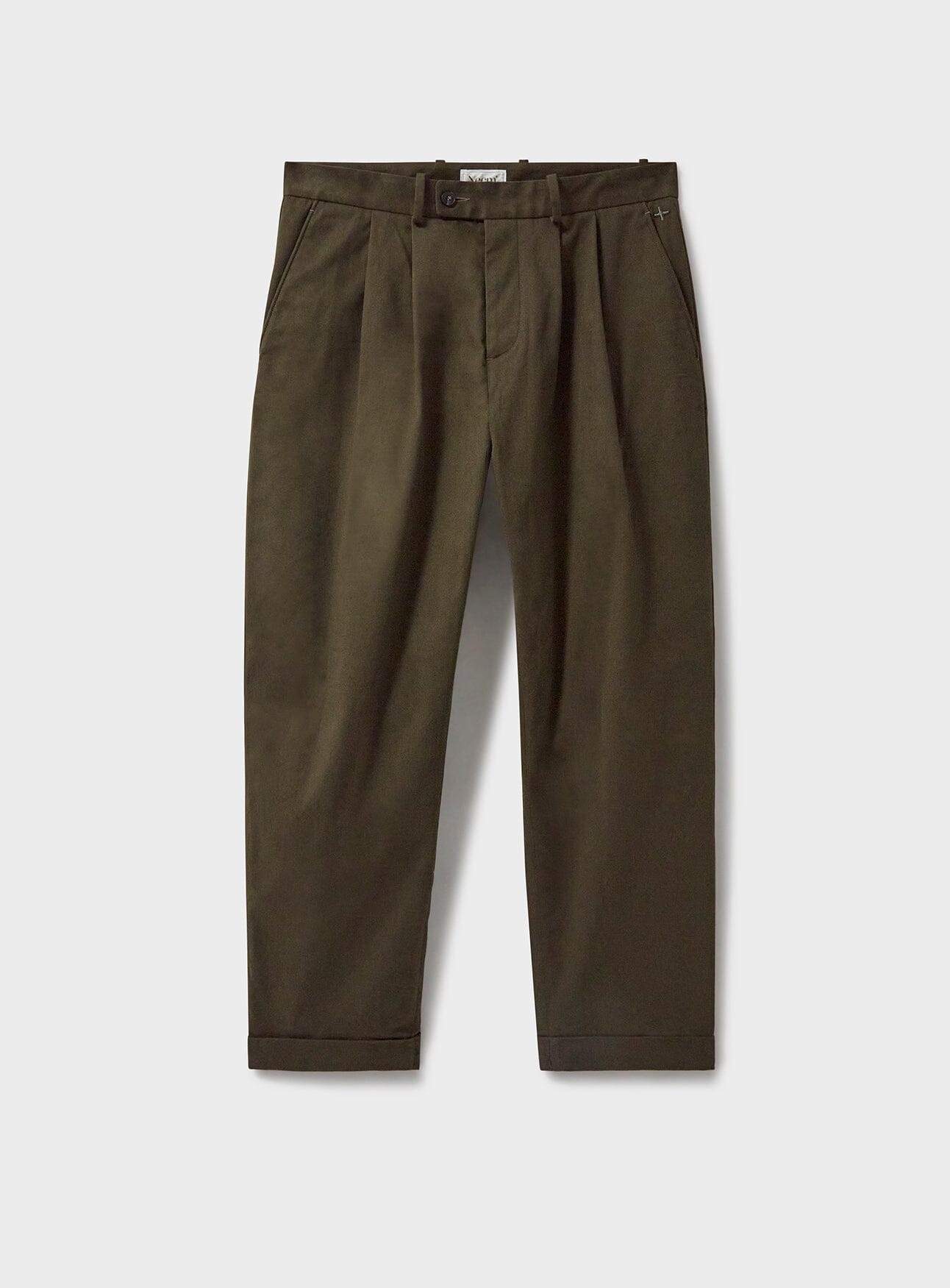 Pantalon plissé vert foncé en coton biologique extensible