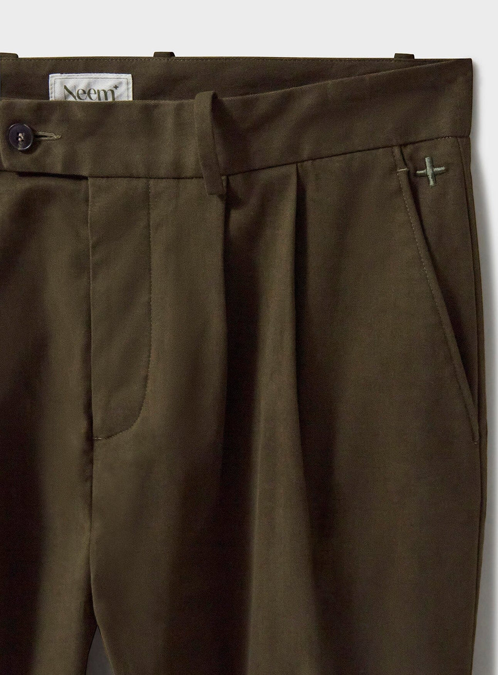 Pantalon plissé vert foncé en coton biologique extensible