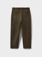 Pantalon plissé vert foncé en coton biologique extensible
