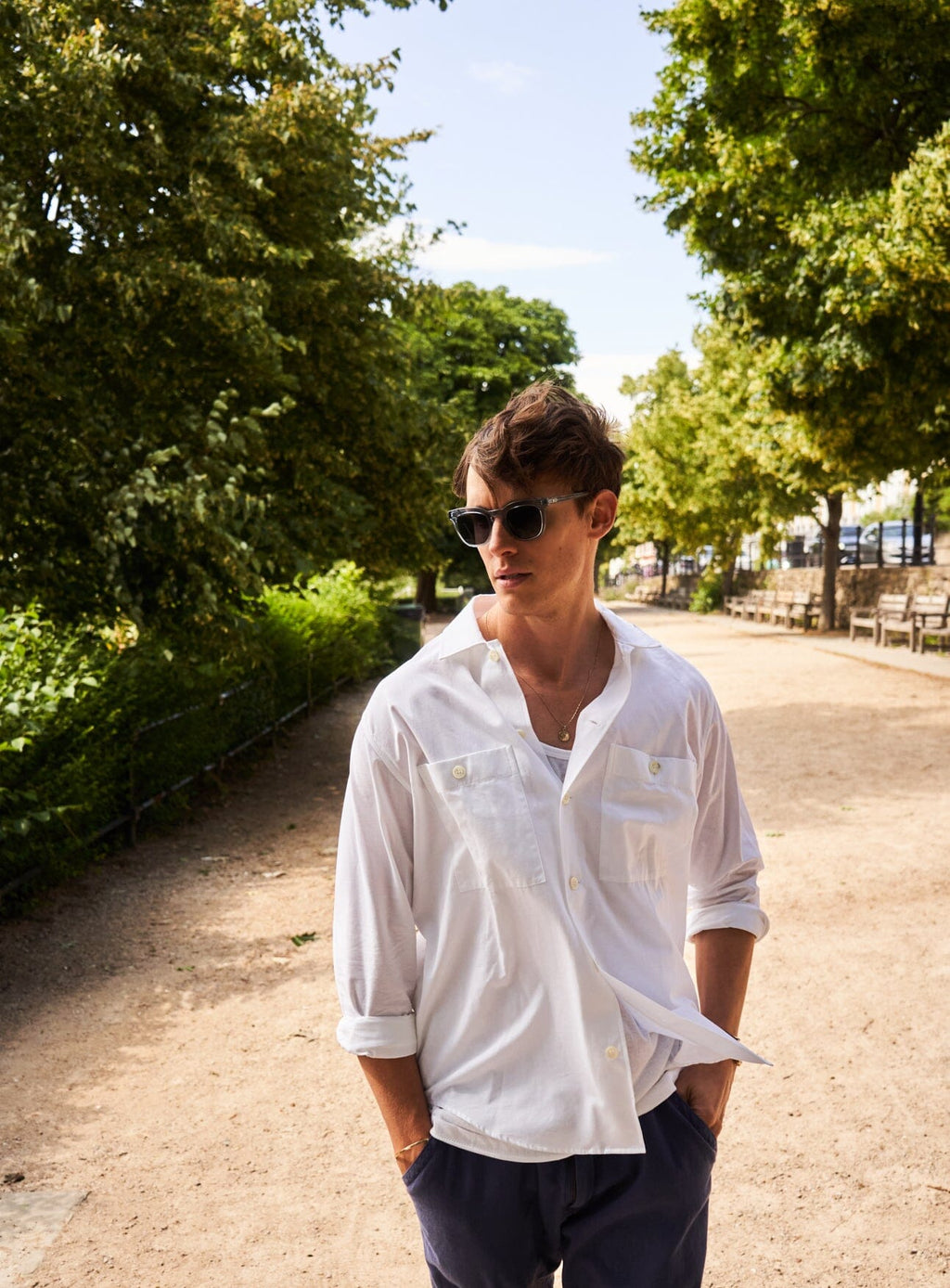 Chemise blanche italienne recyclée à double poche