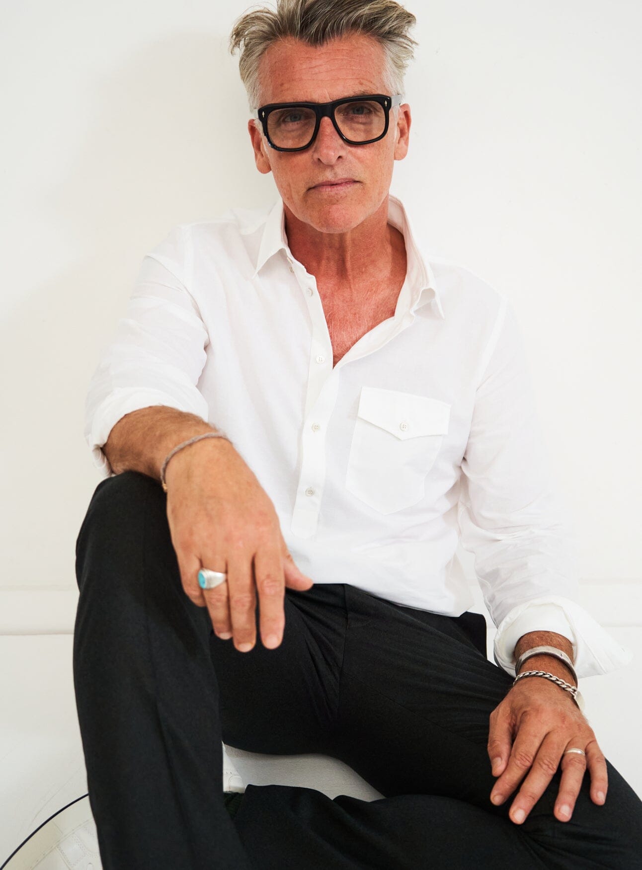Chemise popover moderne en oxford blanc italien recyclé à col boutonné