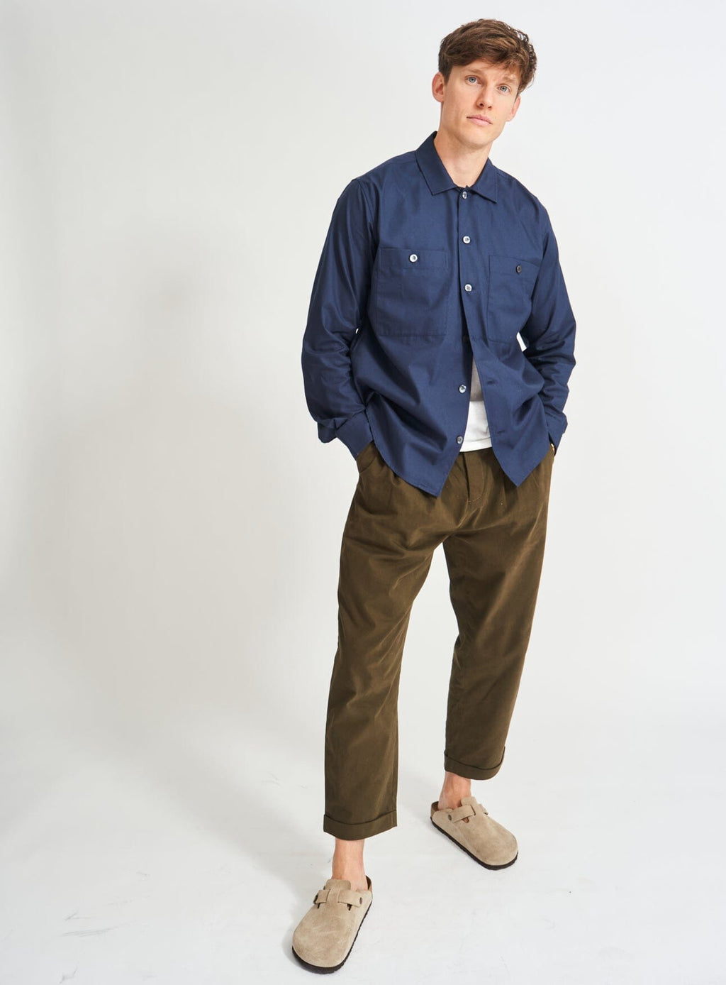 Chemise en coton régénératif double poche bleu marine