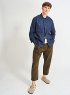Chemise en coton régénératif double poche bleu marine