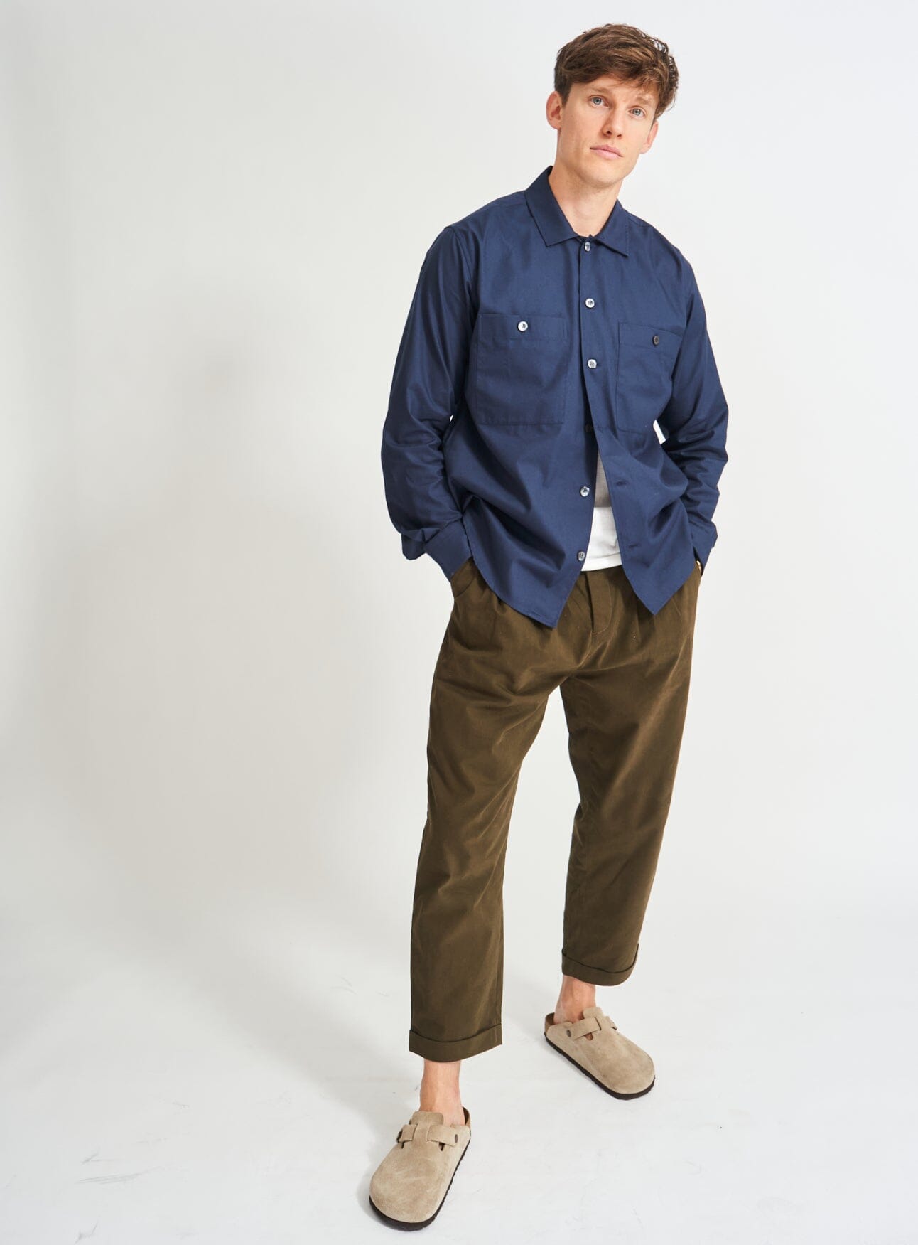 Chemise en coton régénératif double poche bleu marine