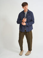 Chemise en flanelle italienne recyclée à double poche à carreaux marine et gris