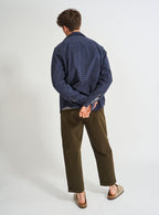 Chemise en flanelle italienne recyclée à double poche à carreaux marine et gris