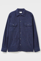 Surchemise à carreaux bleu marine et gris en flanelle italienne recyclée