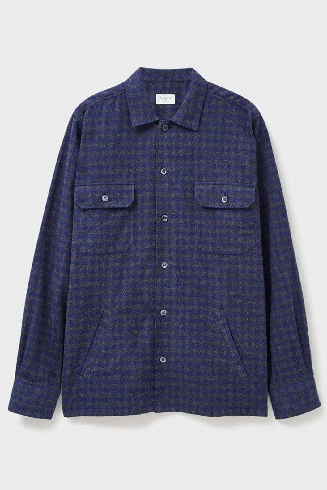Surchemise à carreaux bleu marine et gris en flanelle italienne recyclée