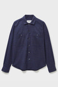 Chemise en flanelle italienne recyclée à double poche à carreaux marine et gris