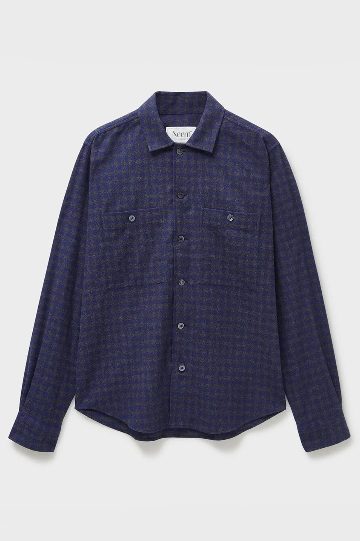 Chemise en flanelle italienne recyclée à double poche à carreaux marine et gris