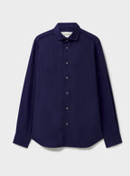Chemise en flanelle italienne recyclée bleu marine à col cassé