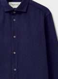 Chemise en flanelle italienne recyclée bleu marine à col cassé