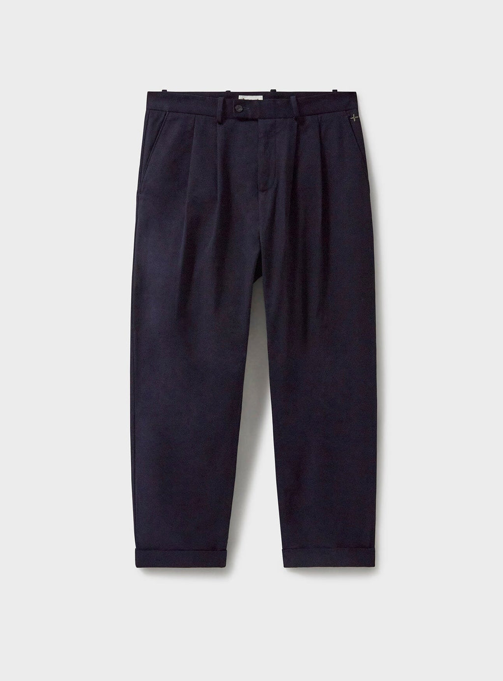 Pantalon plissé bleu marine en coton biologique extensible