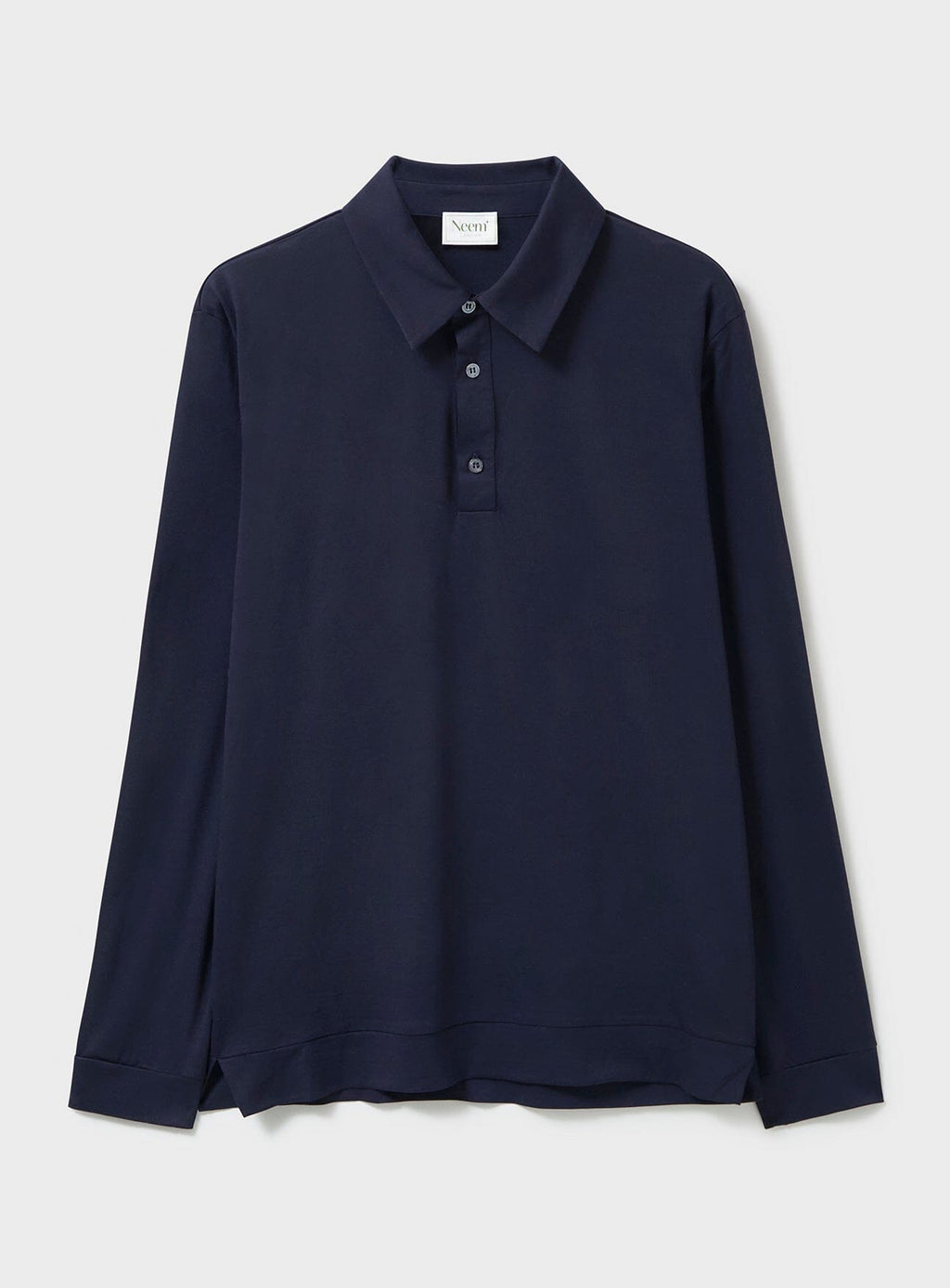 Polo à manches longues en jersey de laine mérinos bleu marine