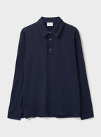 Polo à manches longues en jersey de laine mérinos bleu marine