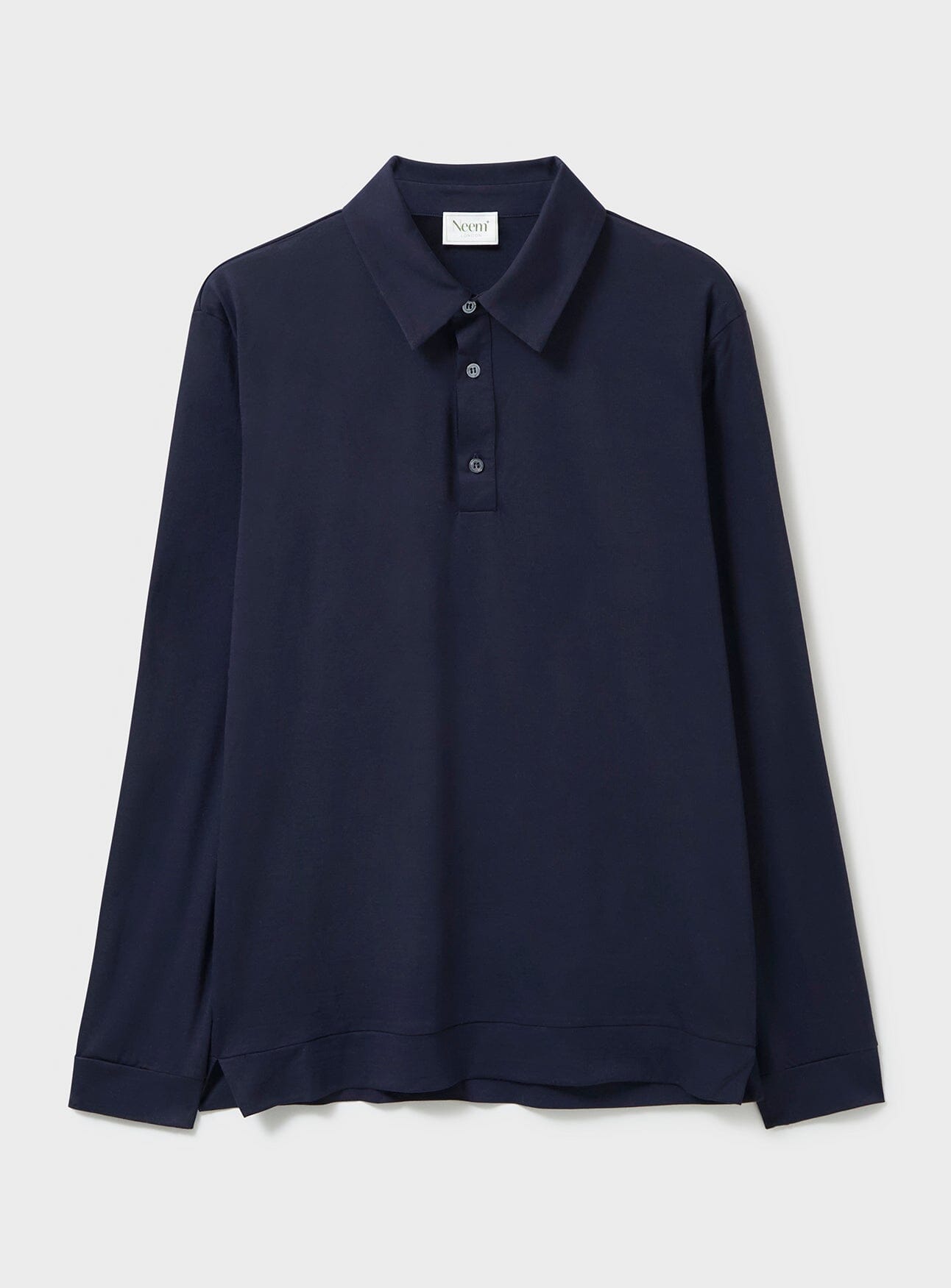 Polo à manches longues en jersey de laine mérinos bleu marine