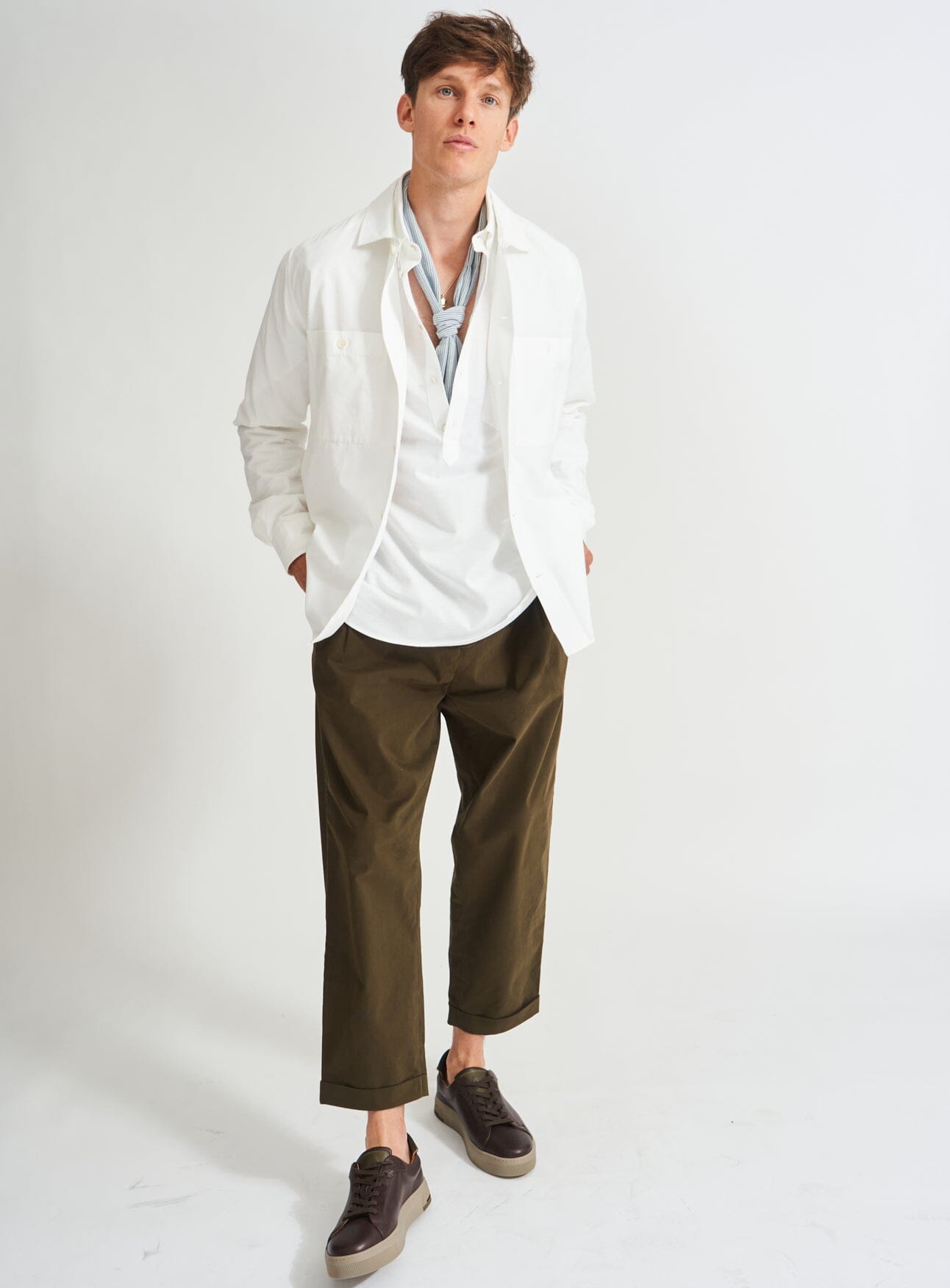 Chemise blanche italienne recyclée à double poche