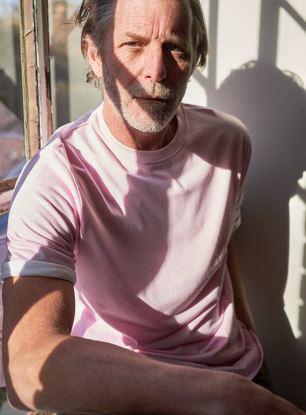 T-shirt en jersey de laine mérinos rose