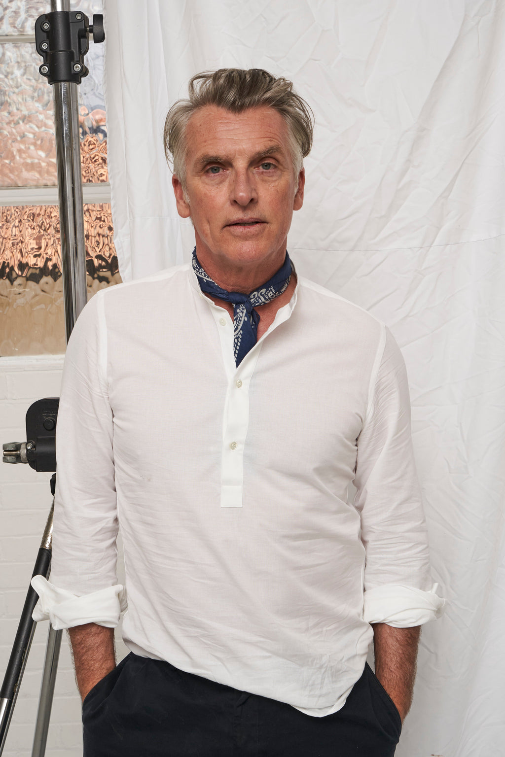 Chemise popover col Nehru blanche recyclée