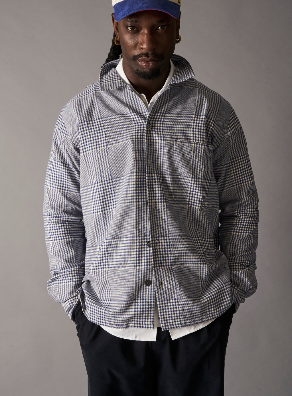 Surchemise Prince de Galles marine en coton 100 % recyclé