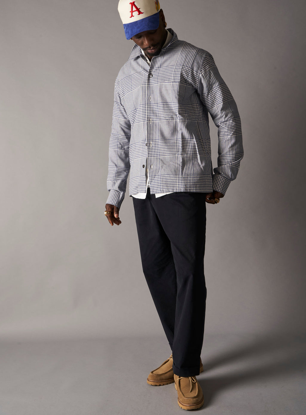 Surchemise Prince de Galles marine en coton 100 % recyclé