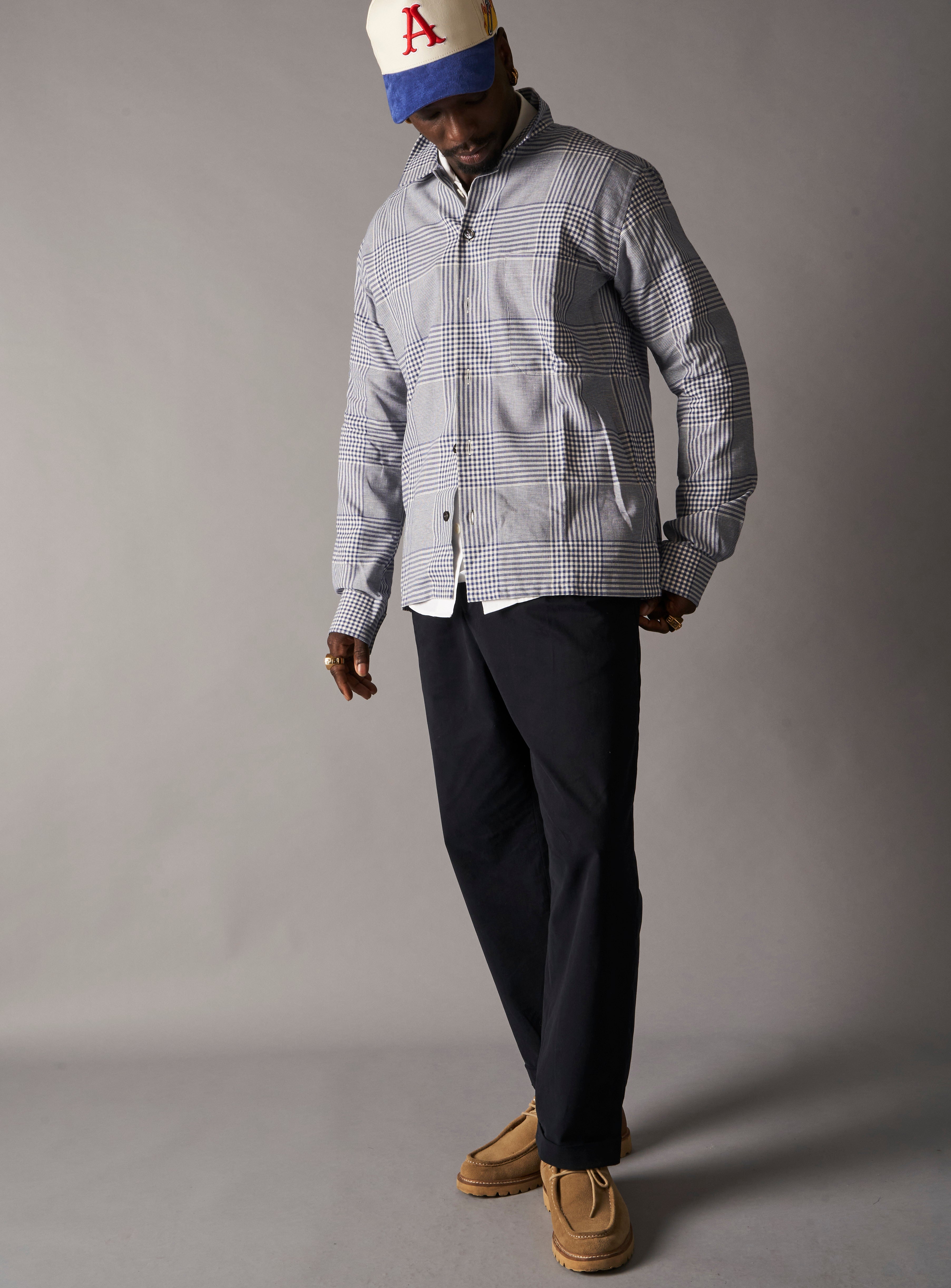Surchemise Prince de Galles marine en coton 100 % recyclé