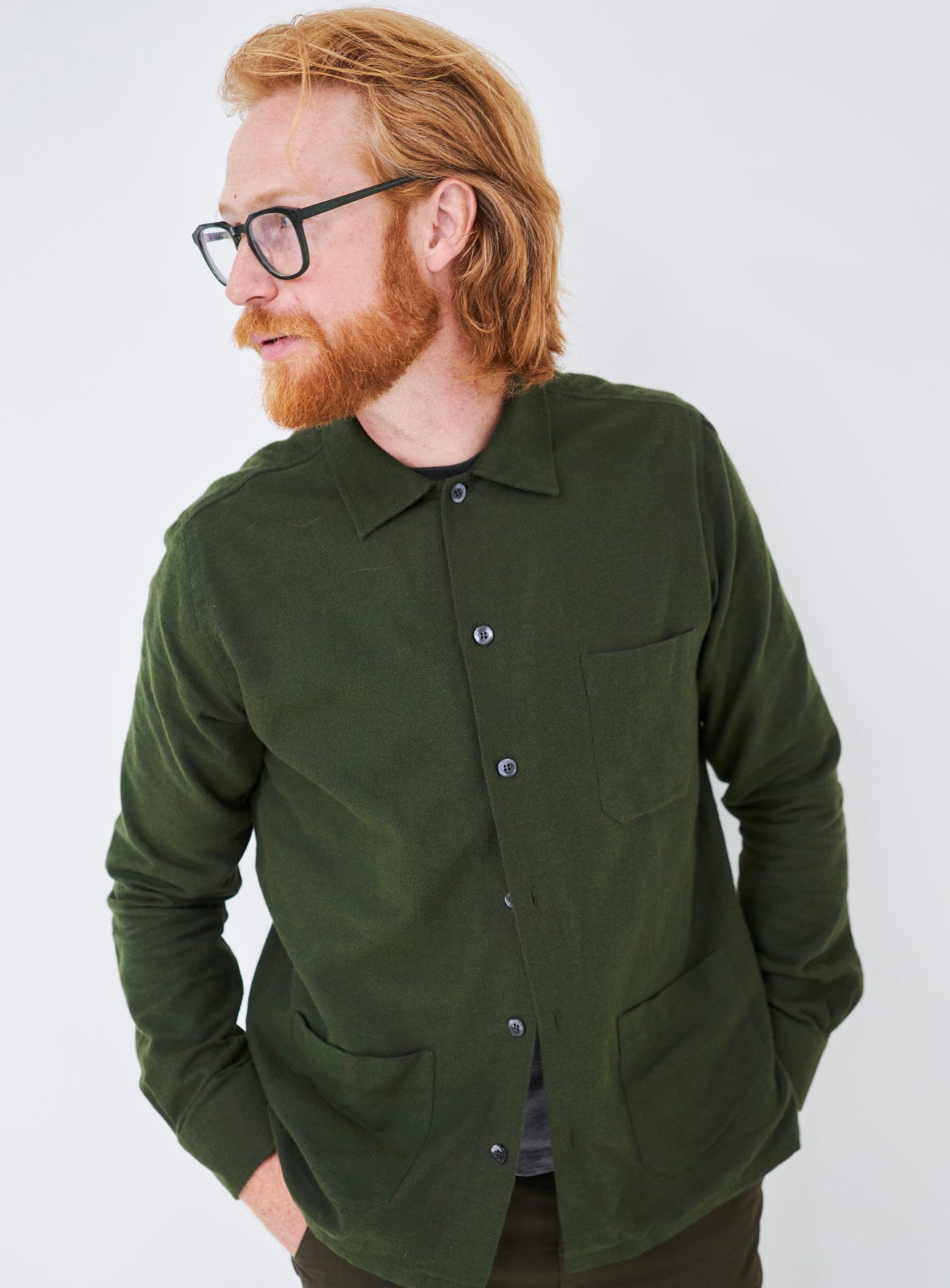 Surchemise en flanelle verte italienne recyclée