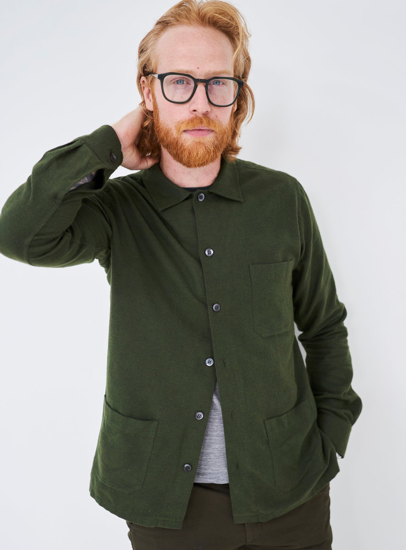 Surchemise en flanelle verte italienne recyclée