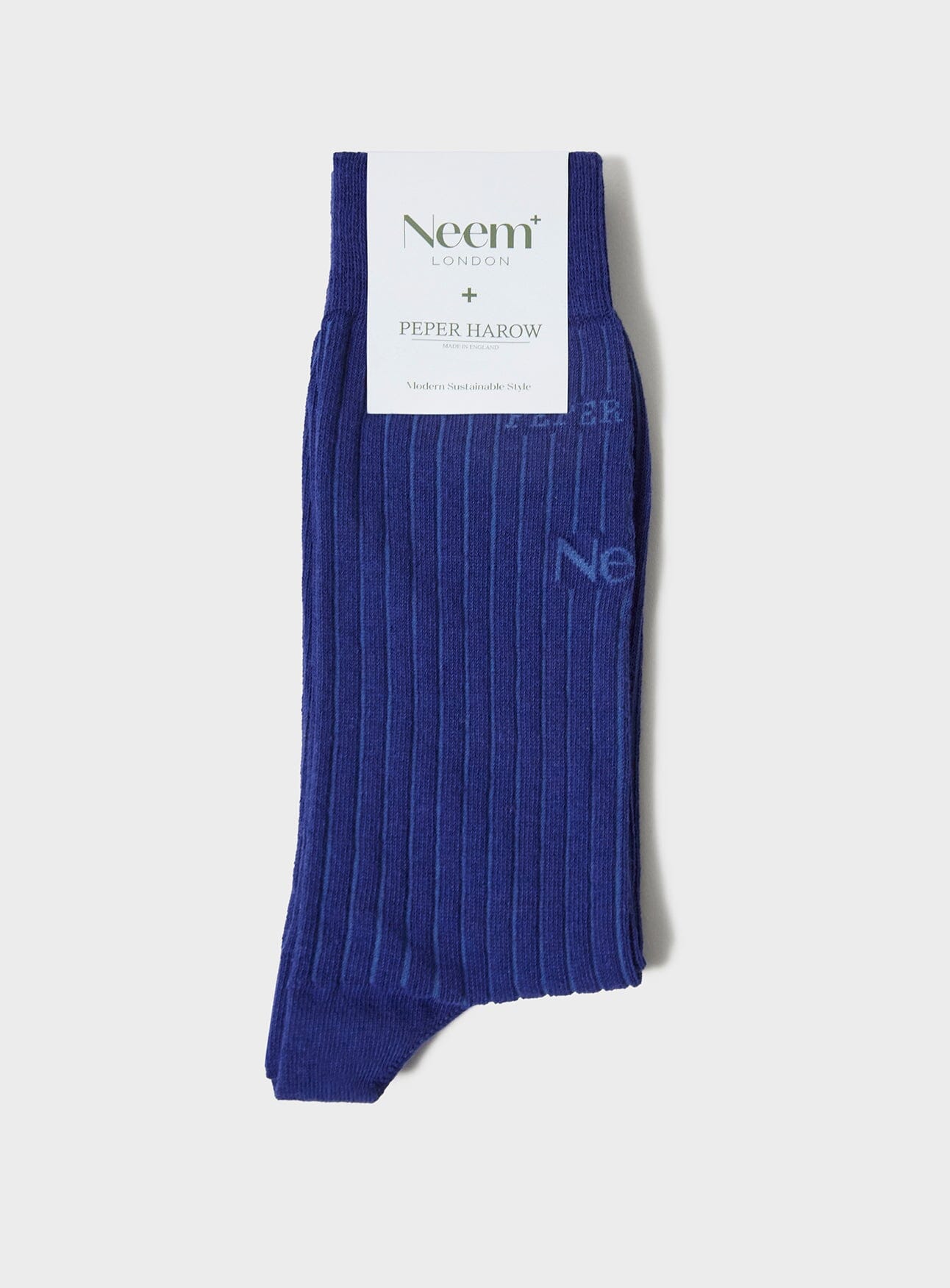 Chaussettes bleues côtelées en coton recyclé pour homme, fabrication britannique