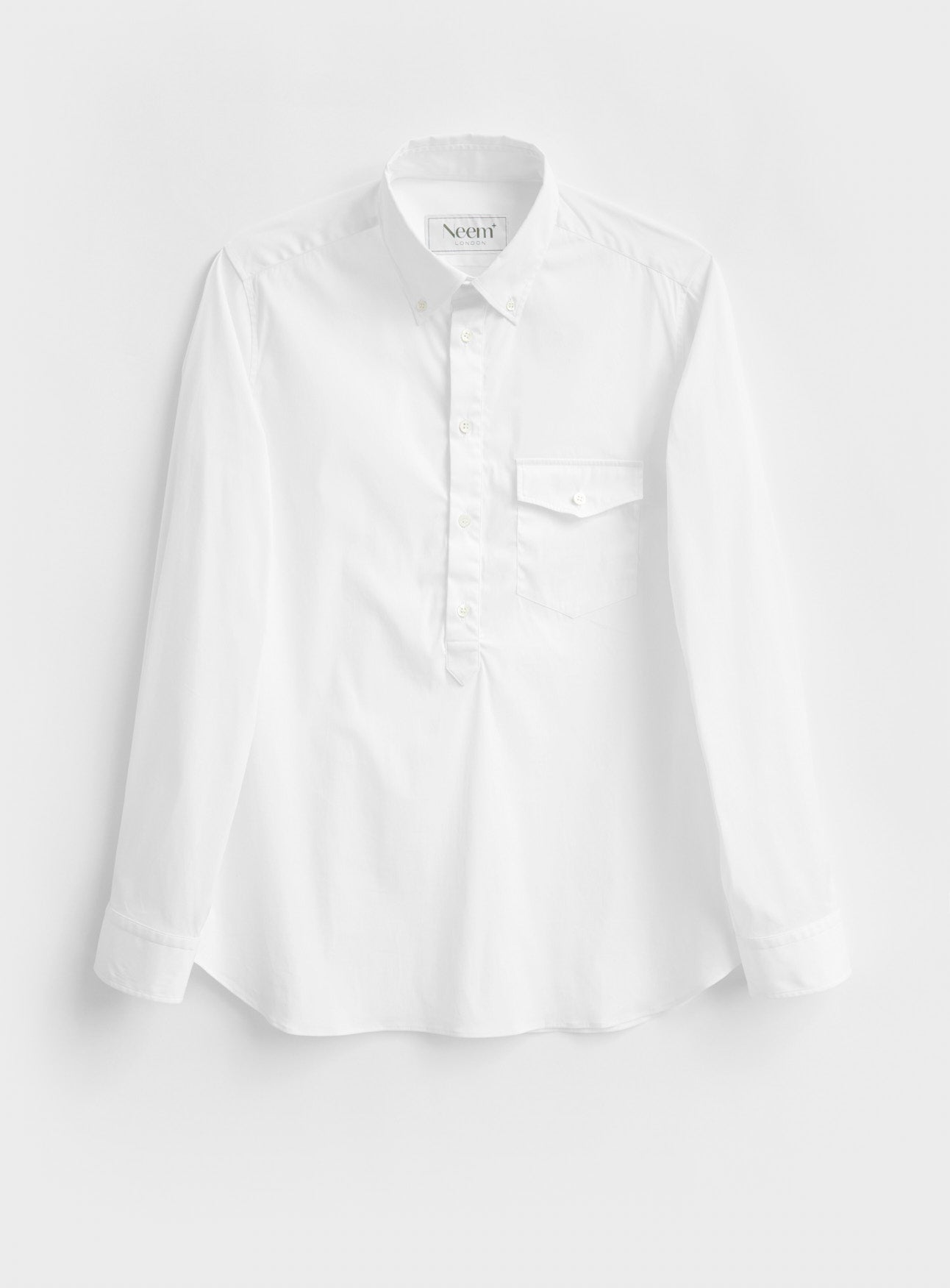 Chemise popover moderne en oxford blanc italien recyclé à col boutonné