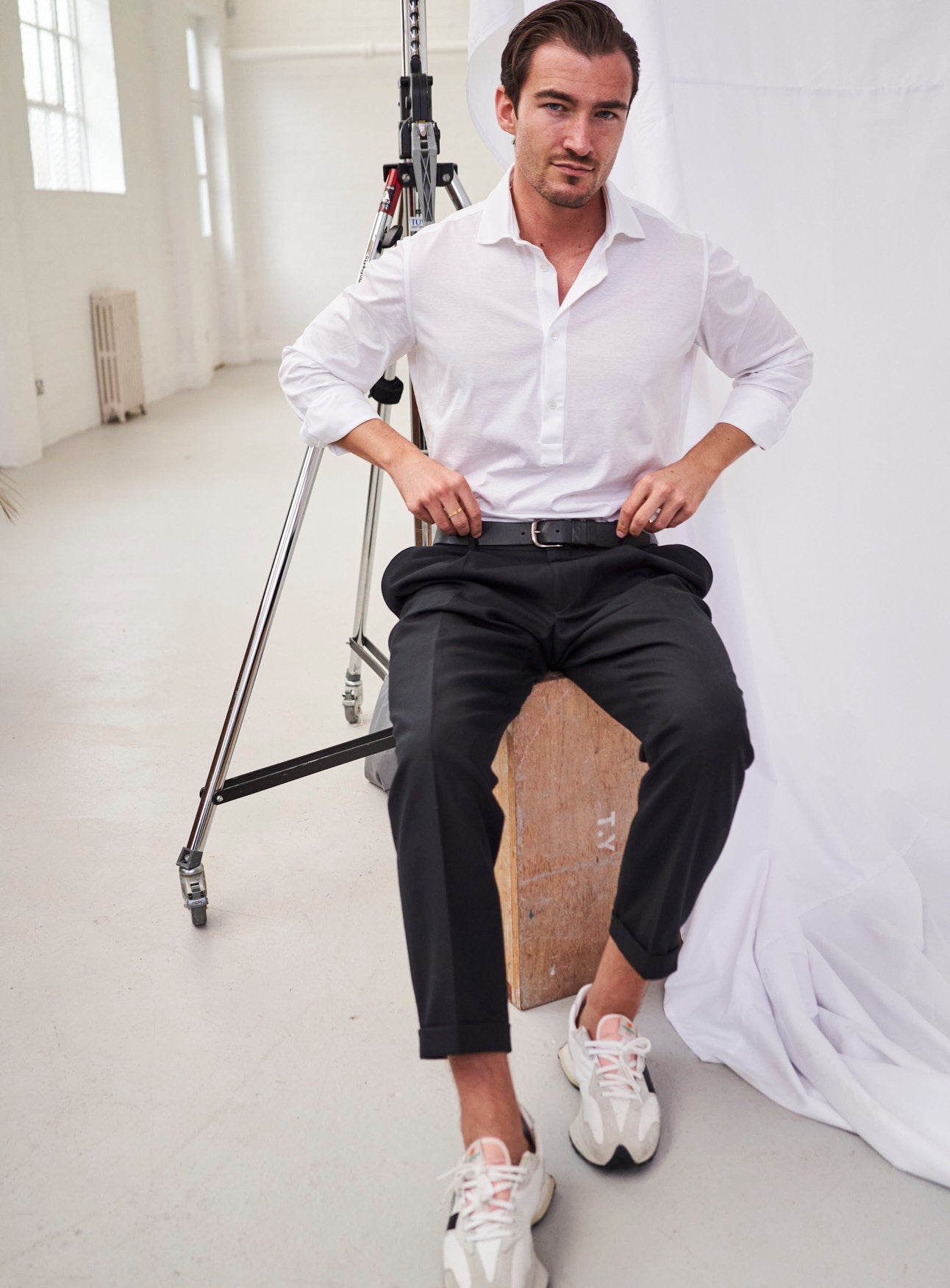 Chemise popover italienne recyclée à col cassé blanc
