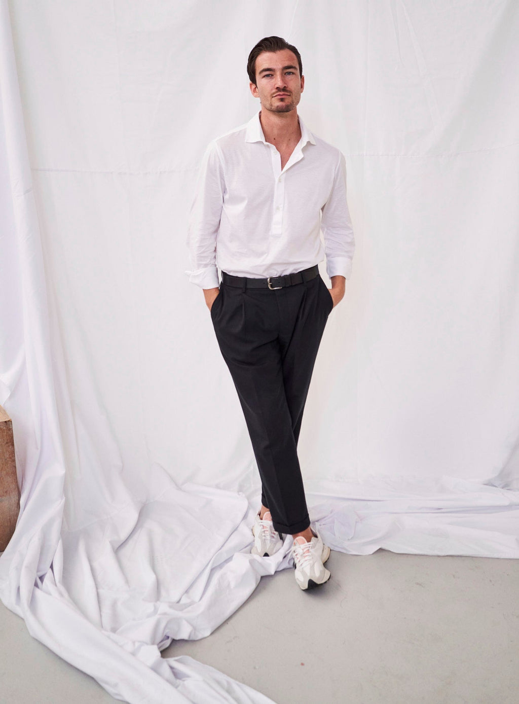 Chemise popover italienne recyclée à col cassé blanc