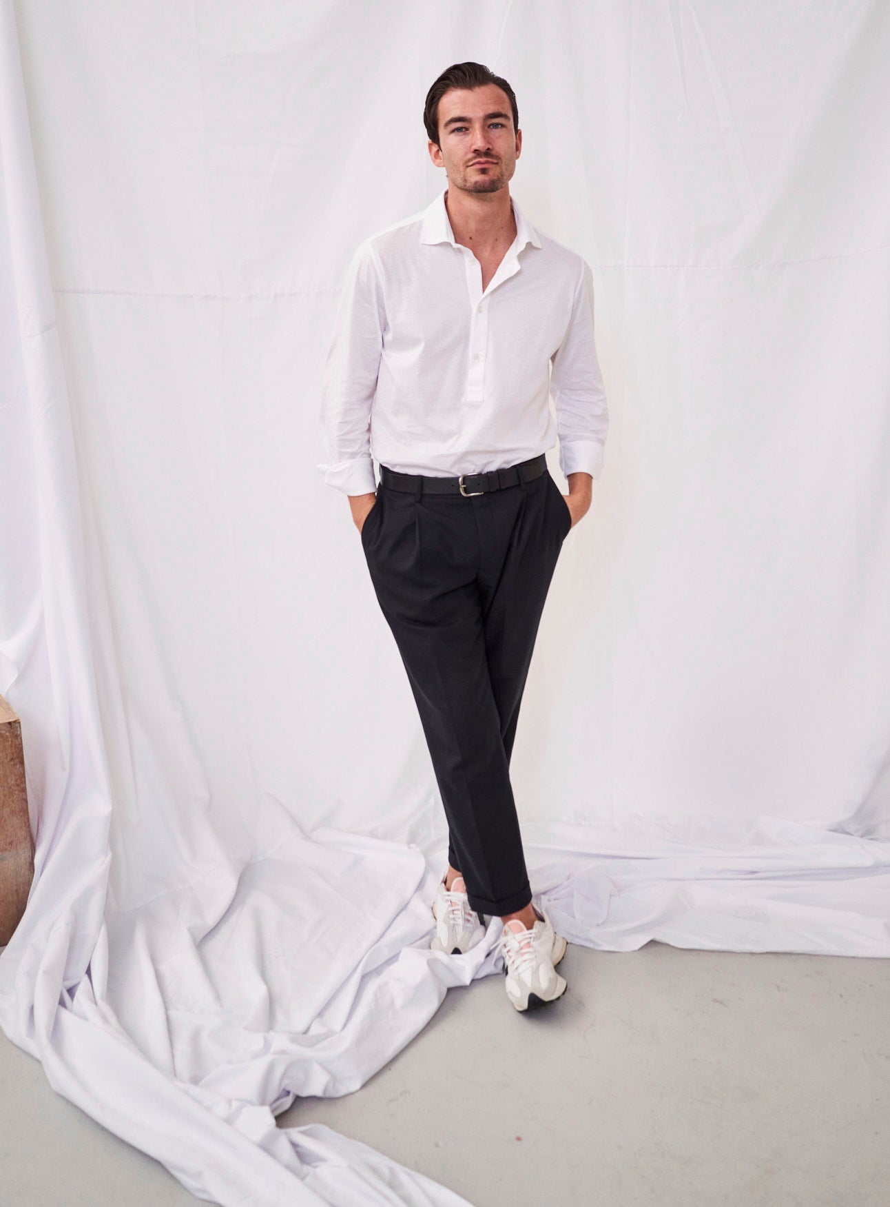 Chemise popover italienne recyclée à col cassé blanc