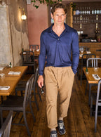Polo extensible en laine mérinos bleu acier