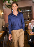 Polo extensible en laine mérinos bleu acier