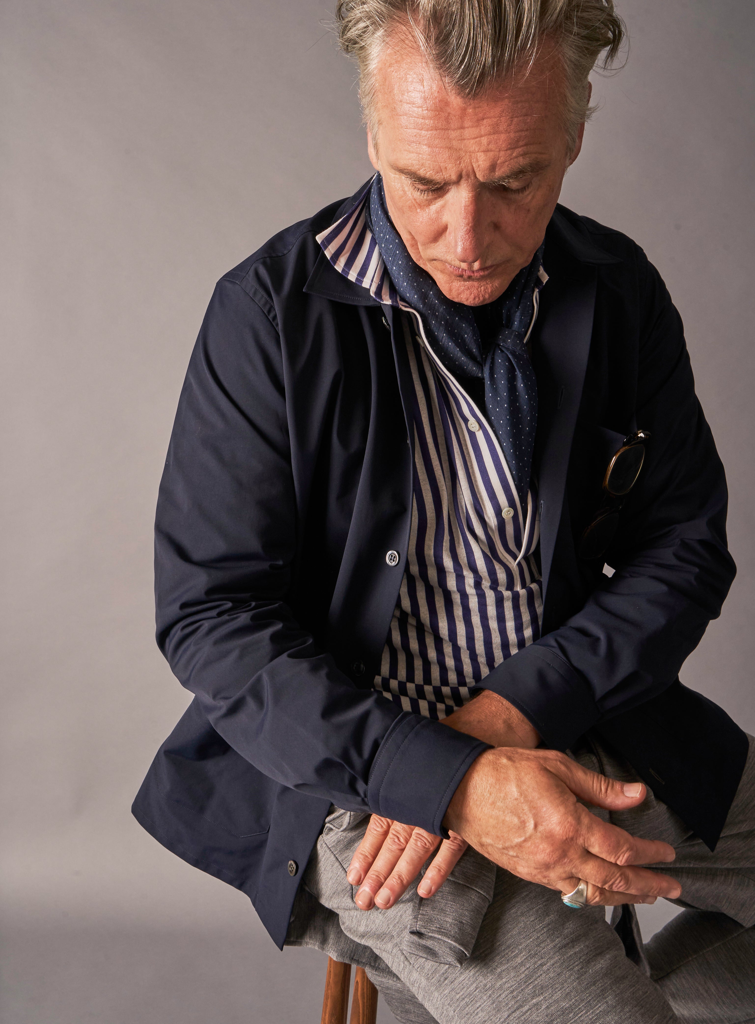 Chemise popover à rayures Navy City et col officier